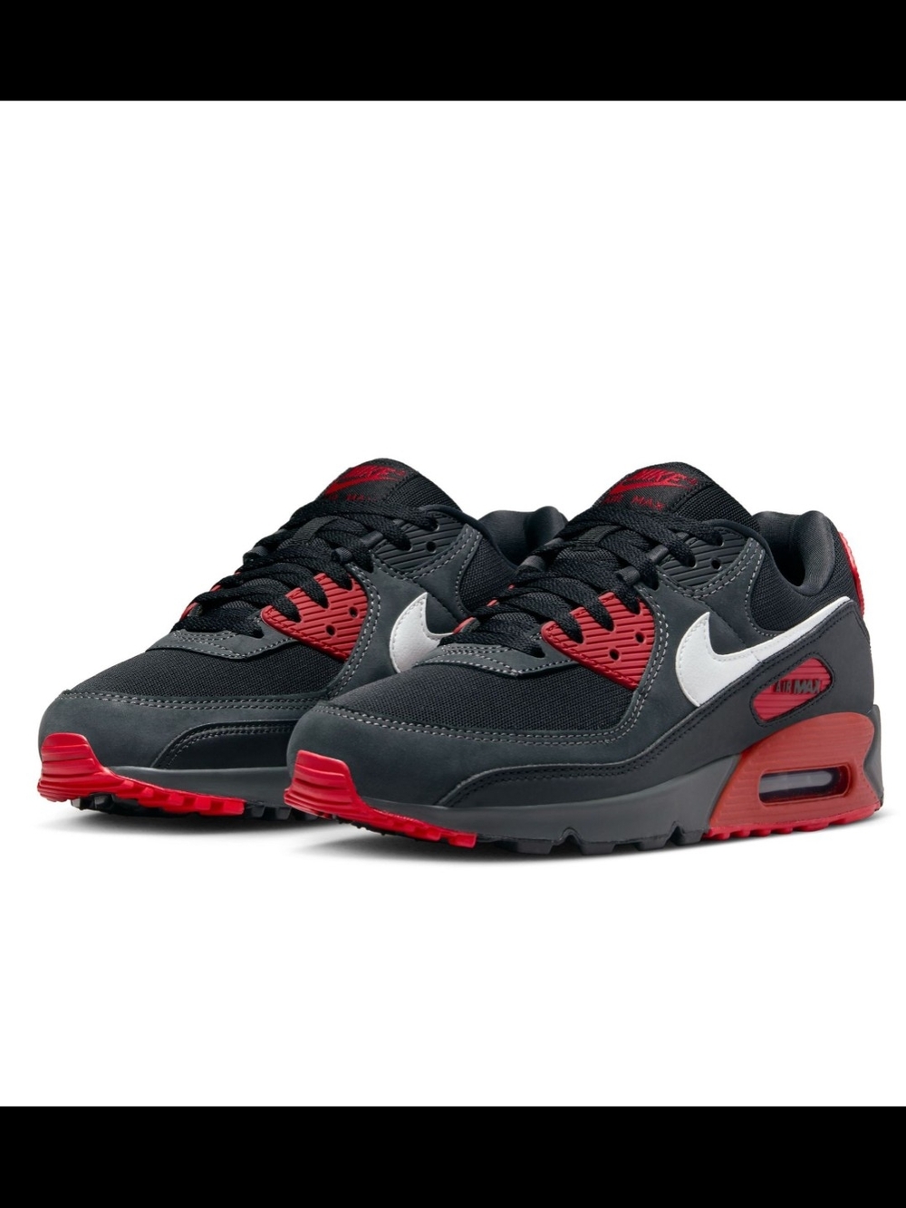 Nike Men’s Air Max 90 Black/Red with White Swoosh Men's Size 11 Womens Size 12.5 - Picture 3 of 10